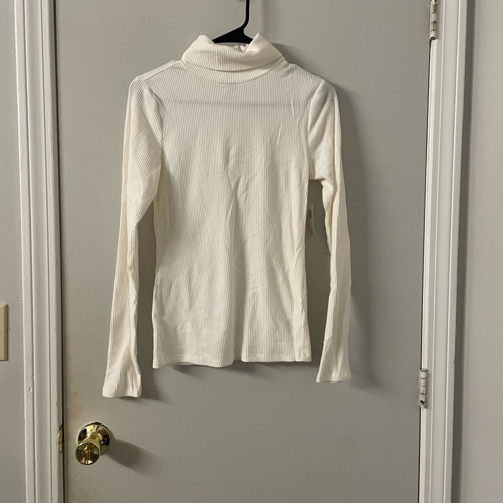 White Ribbed Turtleneck Sweater